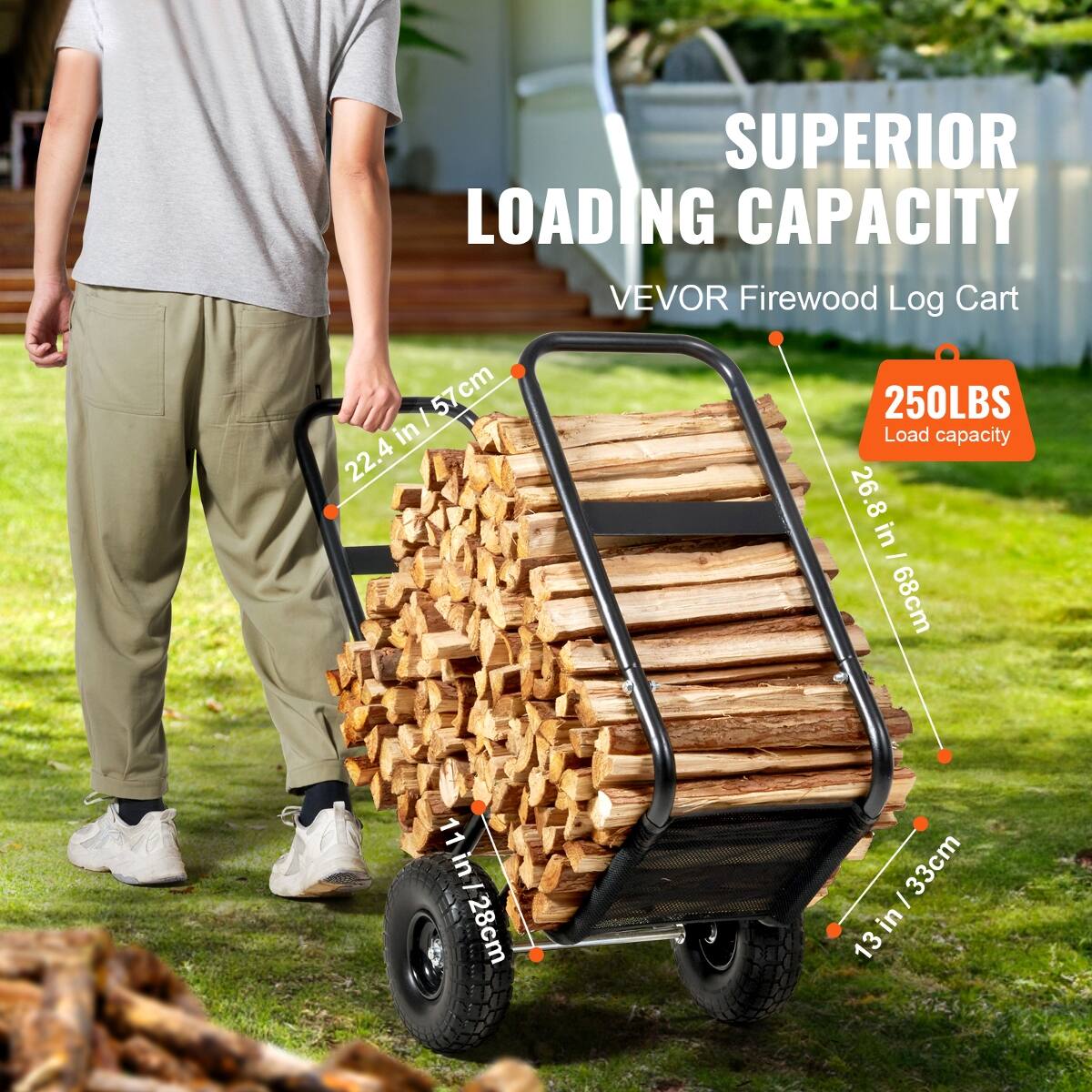 Ropilly Firewood Log Cart 250 lb Firewood Log Cart with Waterproof ...