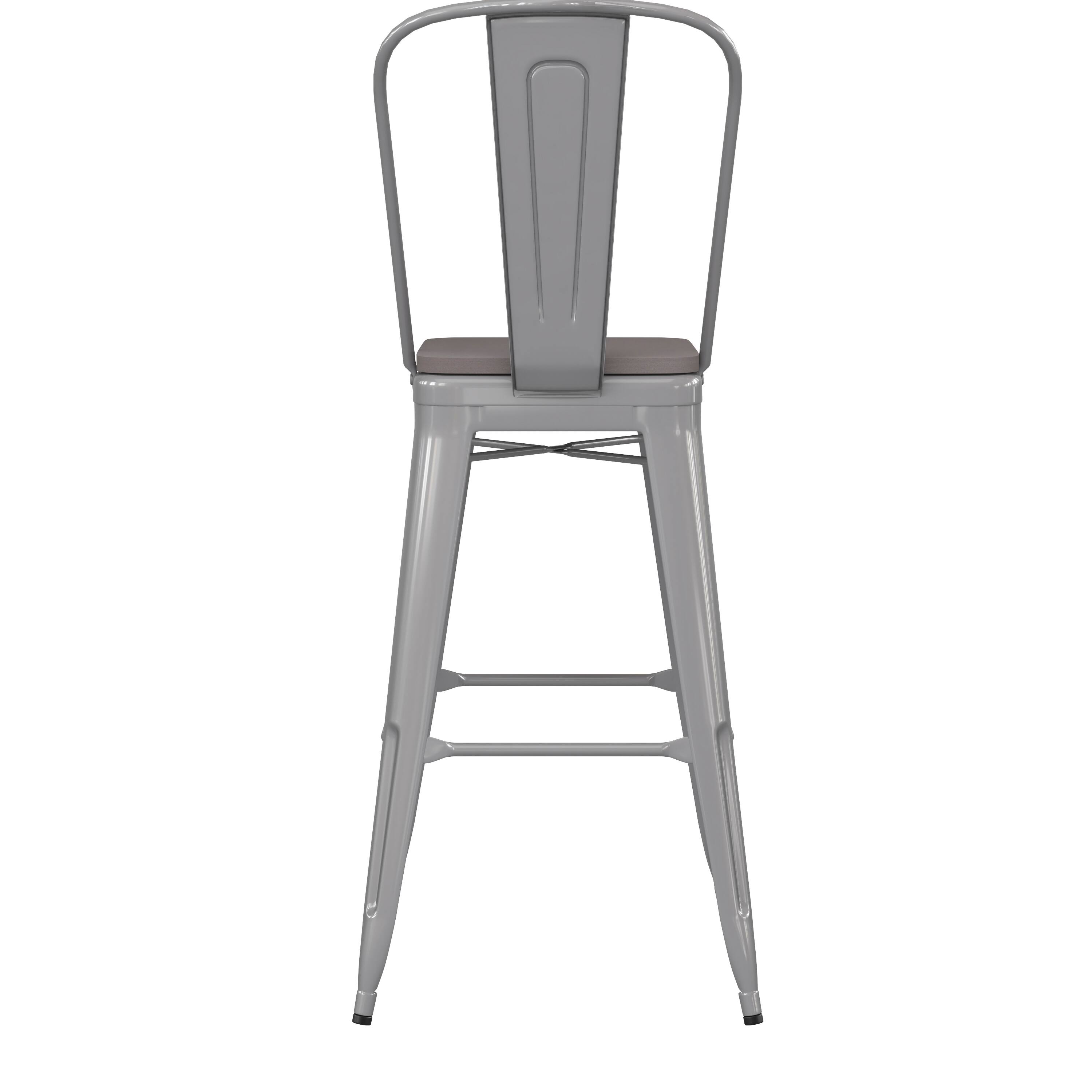 Alt View 8. Emma + Oliver - Kam Metal Indoor-Outdoor Stool with Removable Back and All-Weather Polystyrene Seat - Gray Seat/Silver Frame.
