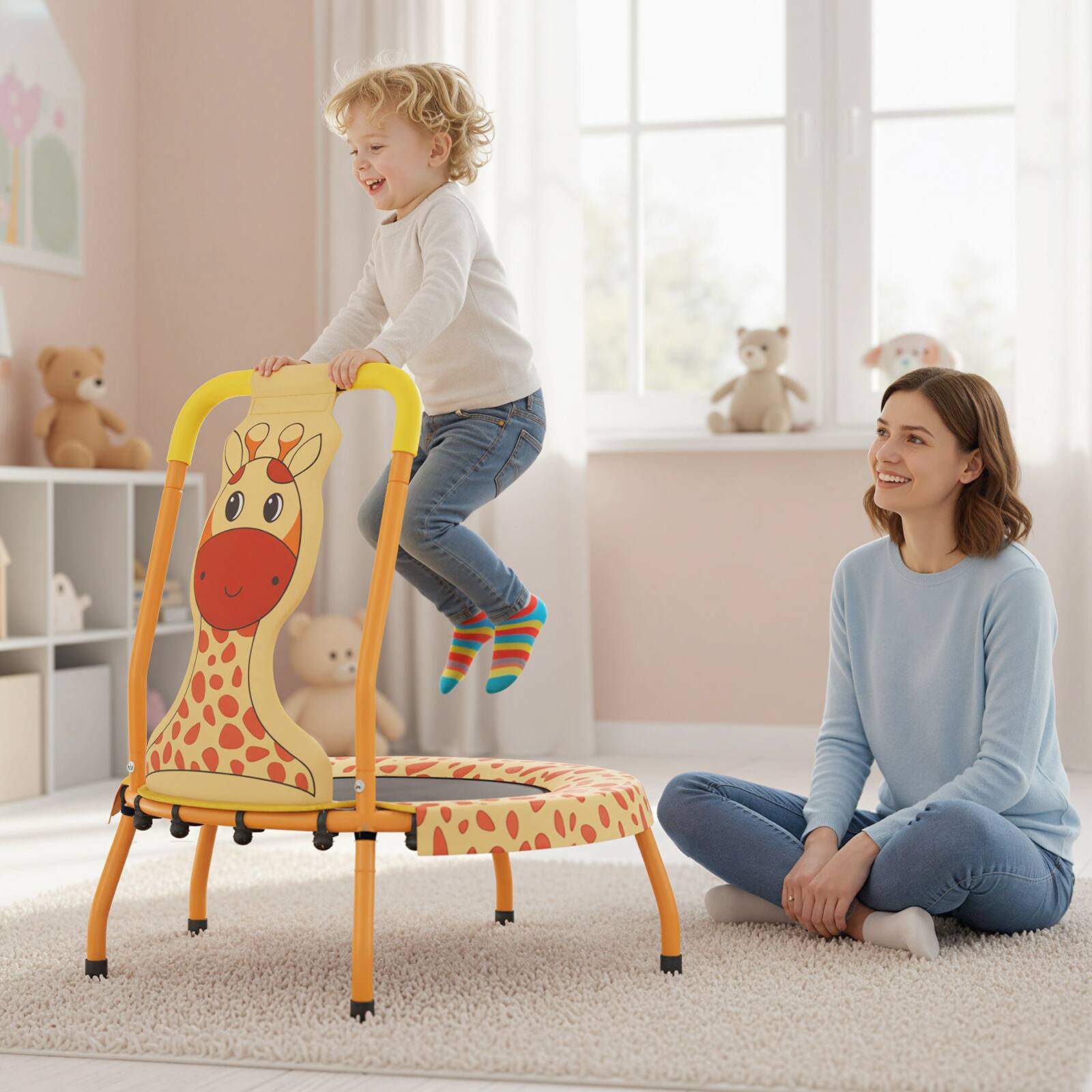 Alt View 1. Gymax - Gymax Mini Trampoline w/Foam Padded Handle & Safety Padded Cover for 3+ Years Old Kids Orange - Orange.