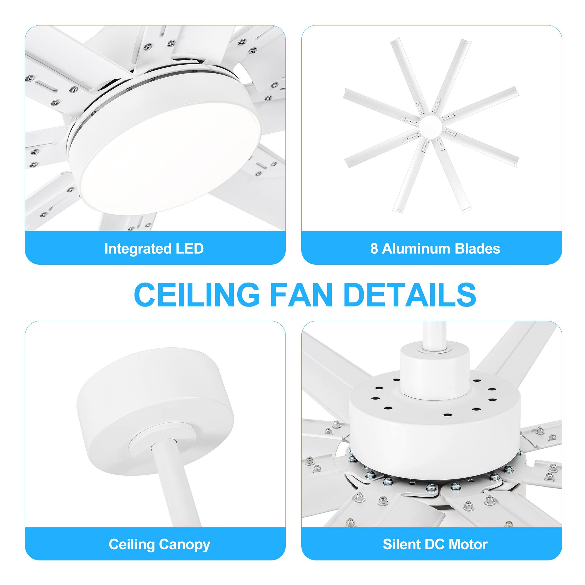 G 5 X Integrated LED 8 Aluminum Blades CEILING FAN DETAILS Ceiling Canopy Silent DC Motor