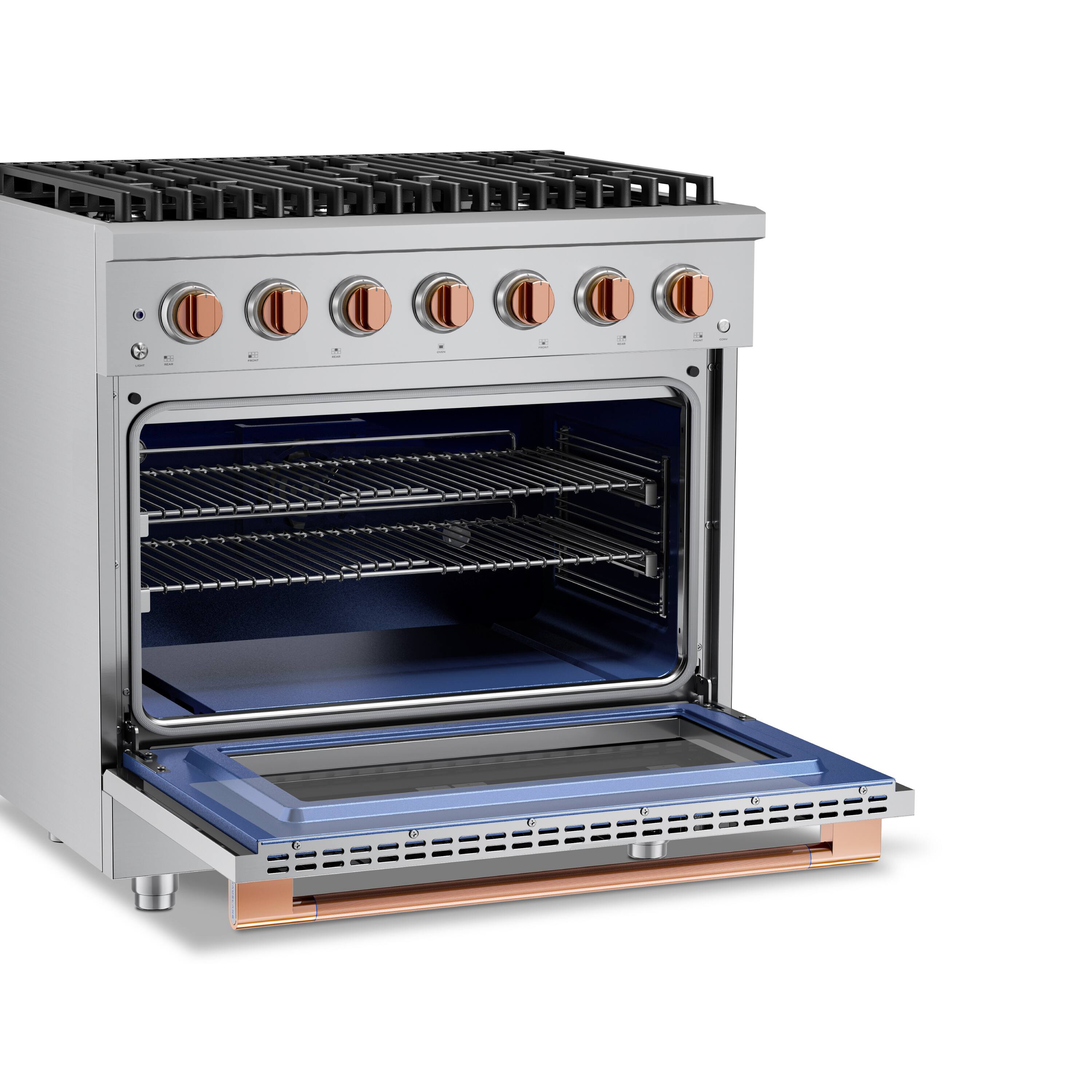 Alt View 3. Hauslane - HausPro 36 in. 6 Burners (20,000 BTU) Freestanding Dual Fuel Range in Stainless Steel with Convection Oven Rose Gold - Rose Gold.