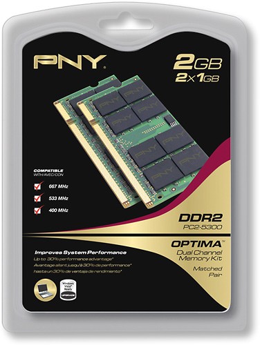  PNY - Optima 2GB PC5300 DDR2 SoDIMM Notebook Memory Kit