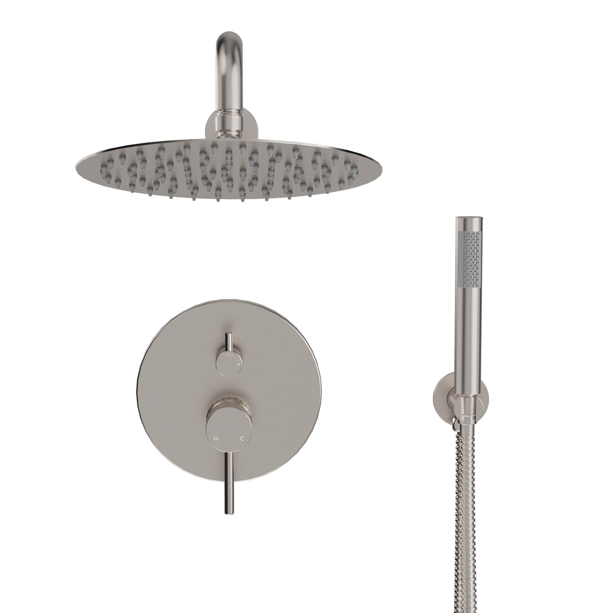 Alt View 8. Boyel Living - 1-Spray 10 in. Round Wall Mount Fixed and Handheld Shower Head 1.8 GPM with Pressure Balance Valve in Brushed Nickel - Brushed Nickel.