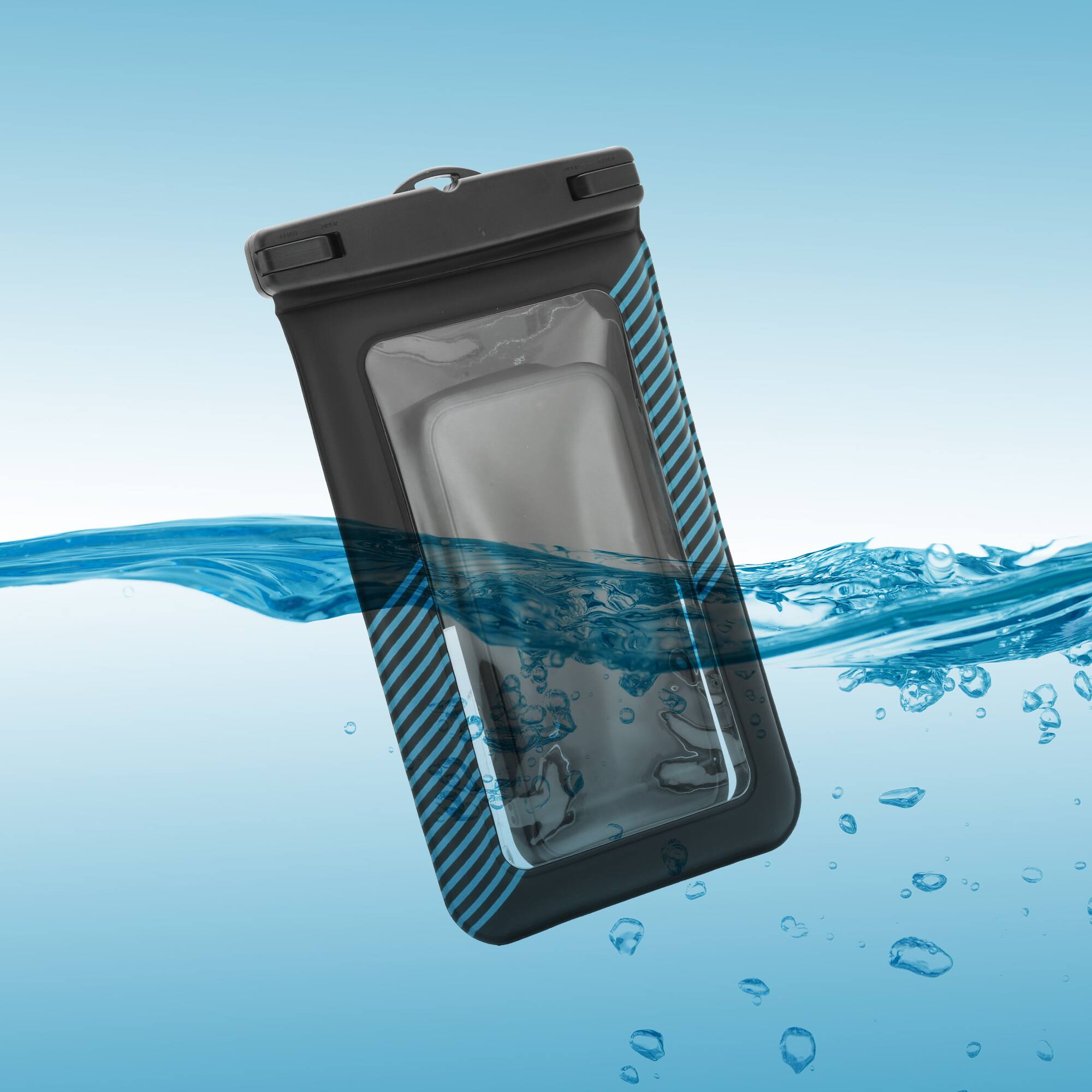 Alt View 3. Unique Bargains - 2pcs Half Stripe Mobile Waterproof Bag Universal Waterproof Case Compatible for Phone 5.51"x9.06" - Black Sky Blue.
