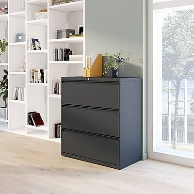 Alt View 8. Staples - 3-Drawer Lateral File Cabinet, Letter/Legal Size, Lockable, 40.25"H x 36"W x 18.63"D - Charcoal.