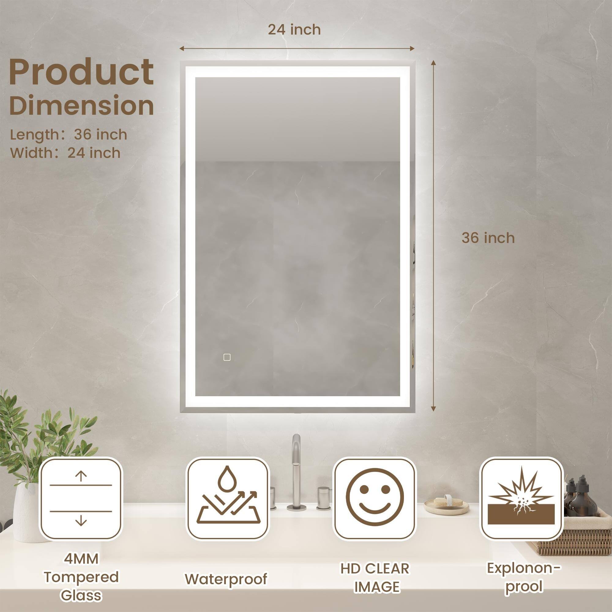 Product Dimension  
Length: 36 inch  
Width: 24 inch  

4MM Tempered Glass  
Waterproof  
HD CLEAR IMAGE  
Explosion-proof