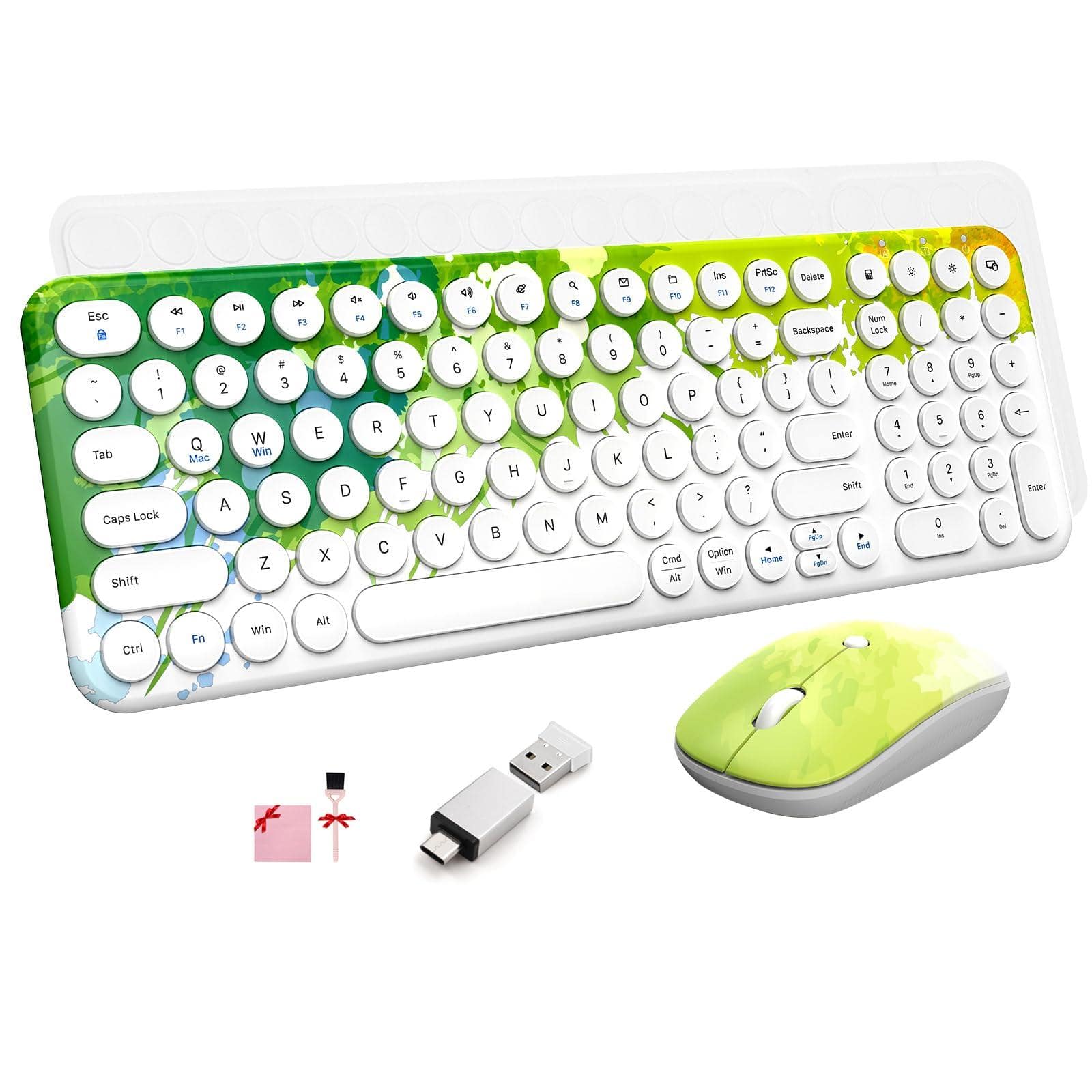 VEGA AUTOMOTIVE - Wireless And Mouse Combo Ultra thin Cute Cordless Compact sized Silent Retro Computer Keyboard mouse Set Fo - Graffiti Paint‌ Green