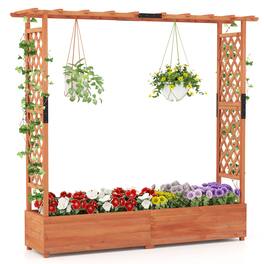Gymax - Raised Garden Bed Planter Box w/ Side & Top Trellis for Vine Climbing Plants - Orange