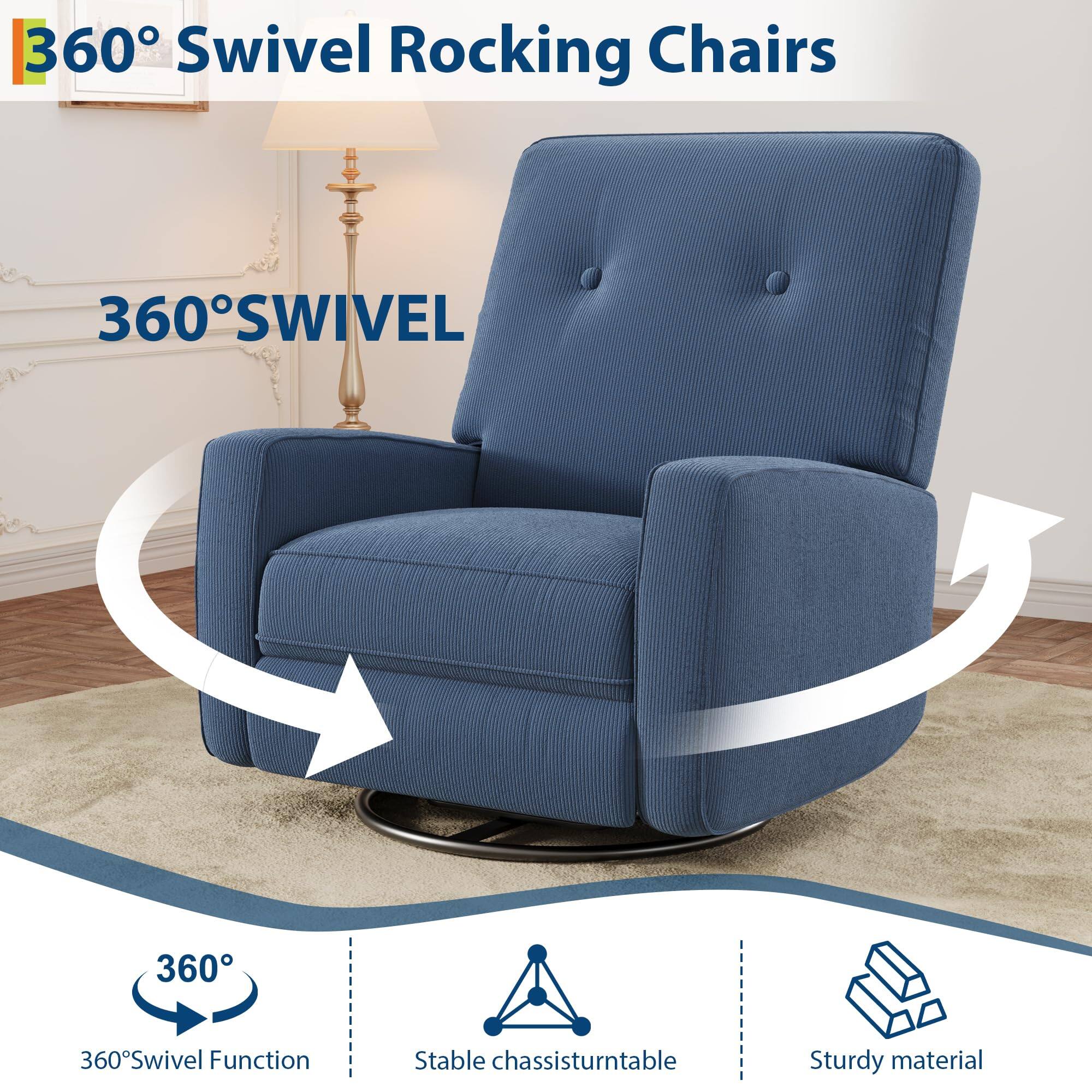 360° Swivel Rocking Chairs

360° SWIVEL

360° Swivel Function
Stable chassis/turntable
Sturdy material