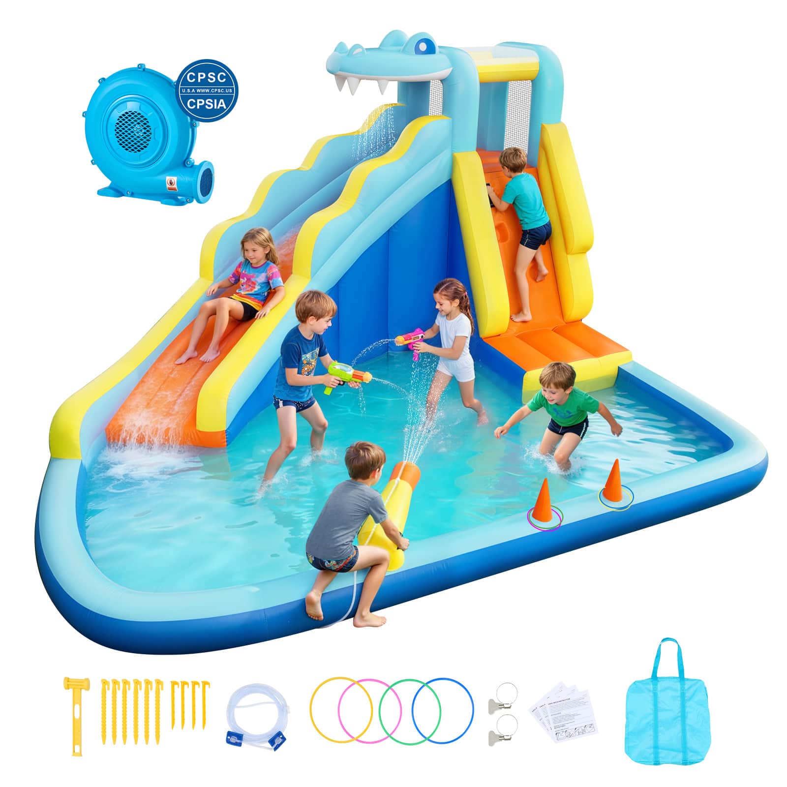 VEVOR - Inflatable Bounce House, 11.6 x 13.1 x 7.7 ft Inflatable Bounce House Water Slide, Bouncer Castle with Bounces Zone - Multiple Colors
