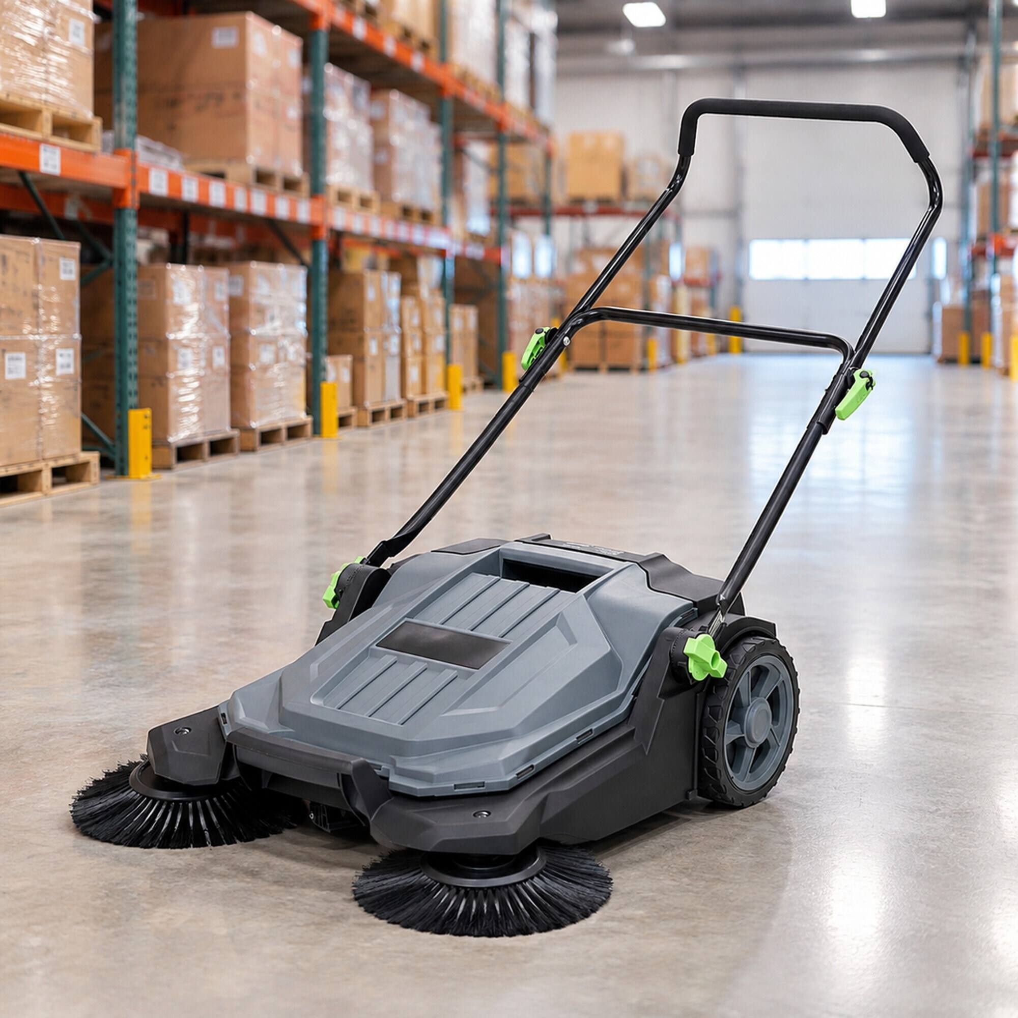 Alt View 1. RYHNUYNE - VEVOR Walk-Behind Hand Push Floor Sweeper, 25.6 in Sweeping Width, 5-Gallon Waste Container, Folding Handle, Manual - Gray.