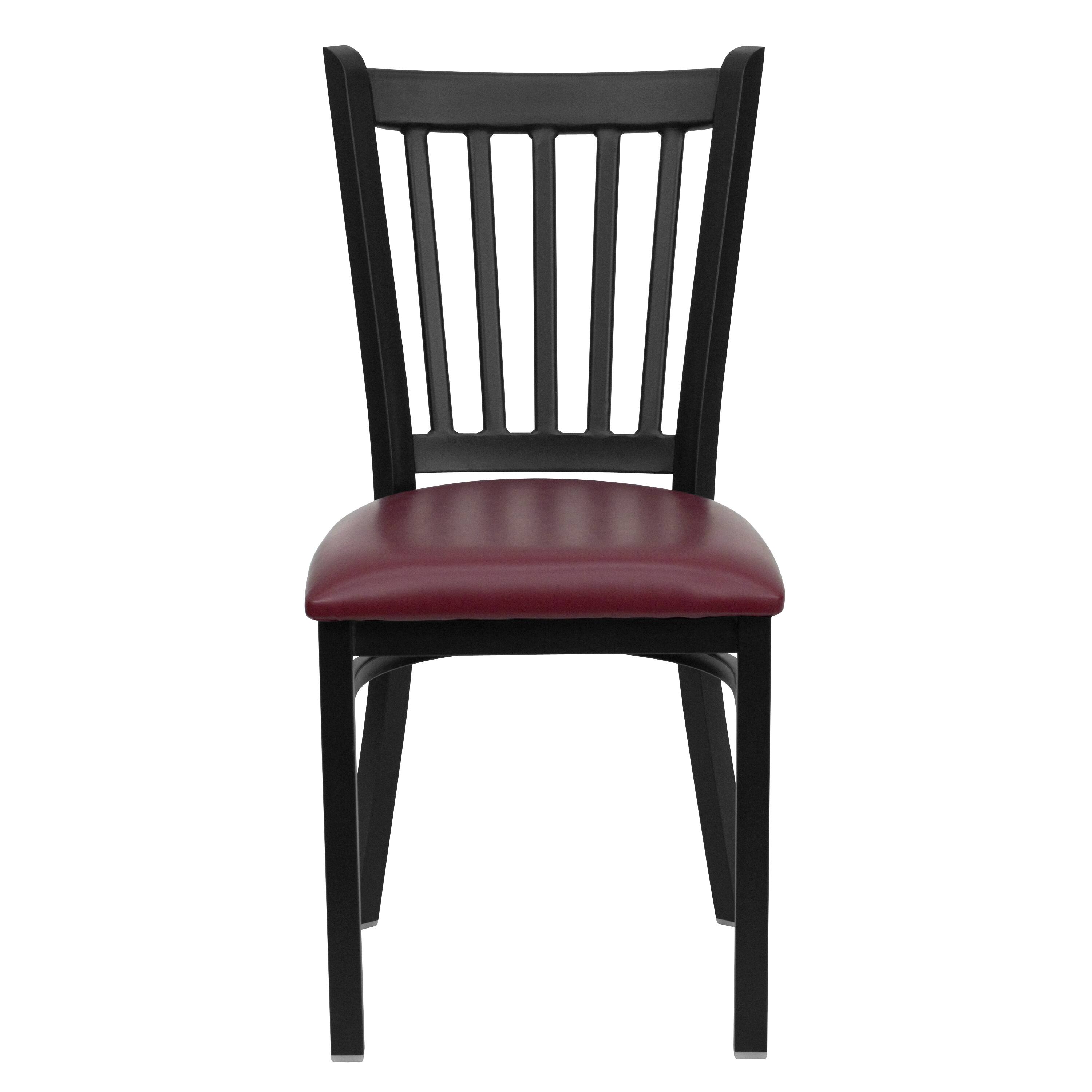 Alt View 7. Emma + Oliver - Vertical Back Metal Restaurant Dining Chair - Burgundy Vinyl Seat/Black Metal Frame.