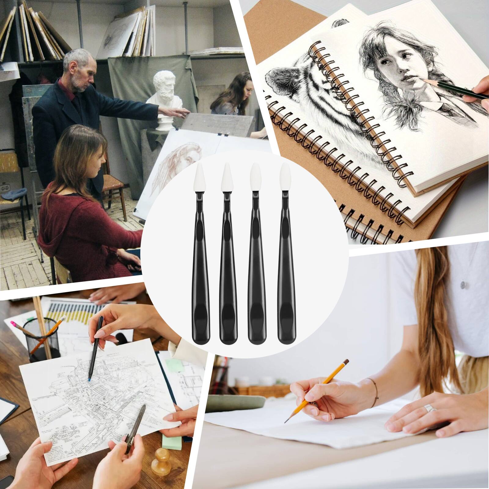 Alt View 1. AGPtek - 44 Pcs Sketch Drawing Tools Sketch Wipe Scrapers - Black.