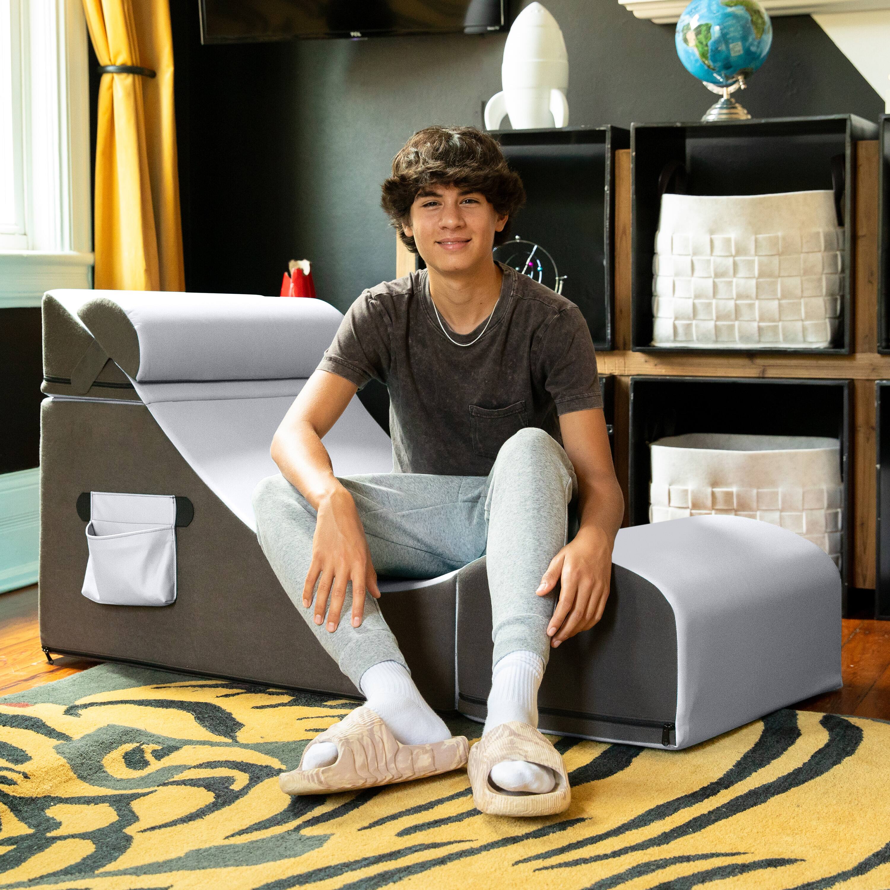 Back. Jaxx - Jaxx Flexx V-Tex Convertible 3 in 1 Gamer Chair, Table, & Ottoman w/ Adjustable Headrest & Pocket - Vinyl Submarine Grey - Submarine Grey.