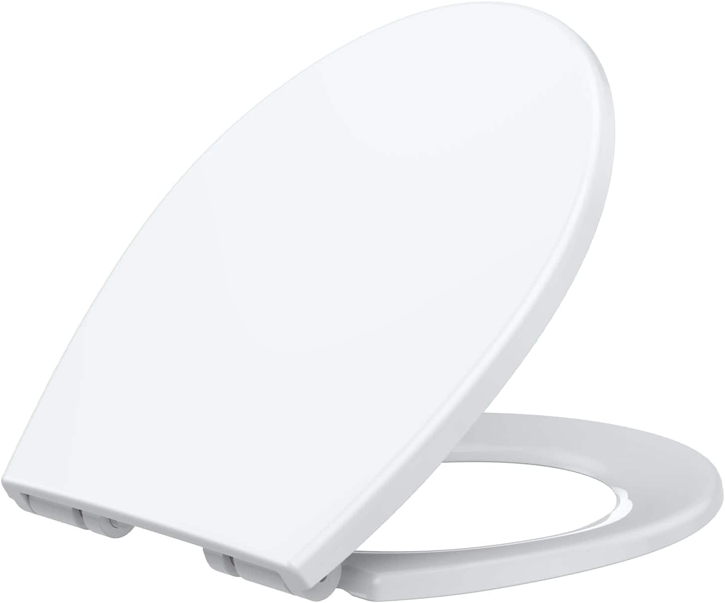 Jojoka - Durable Soft Close 17 Inch Flat Front Toilet Seat Round Quick Install - White