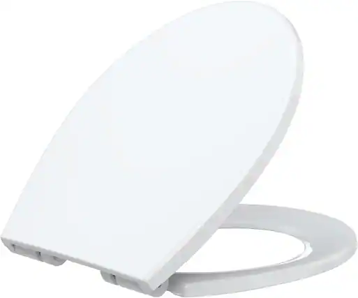 Front. Jojoka - Durable Soft Close 17 Inch White Flat Front Toilet Seat Round Quick Install - White.