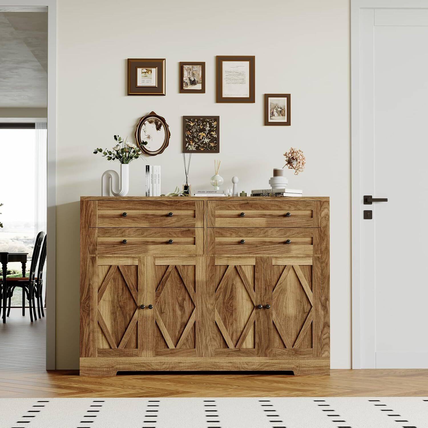 Alt View 2. Babevy - Modern Farmhouse Buffet Cabinet with Storage - Brown.