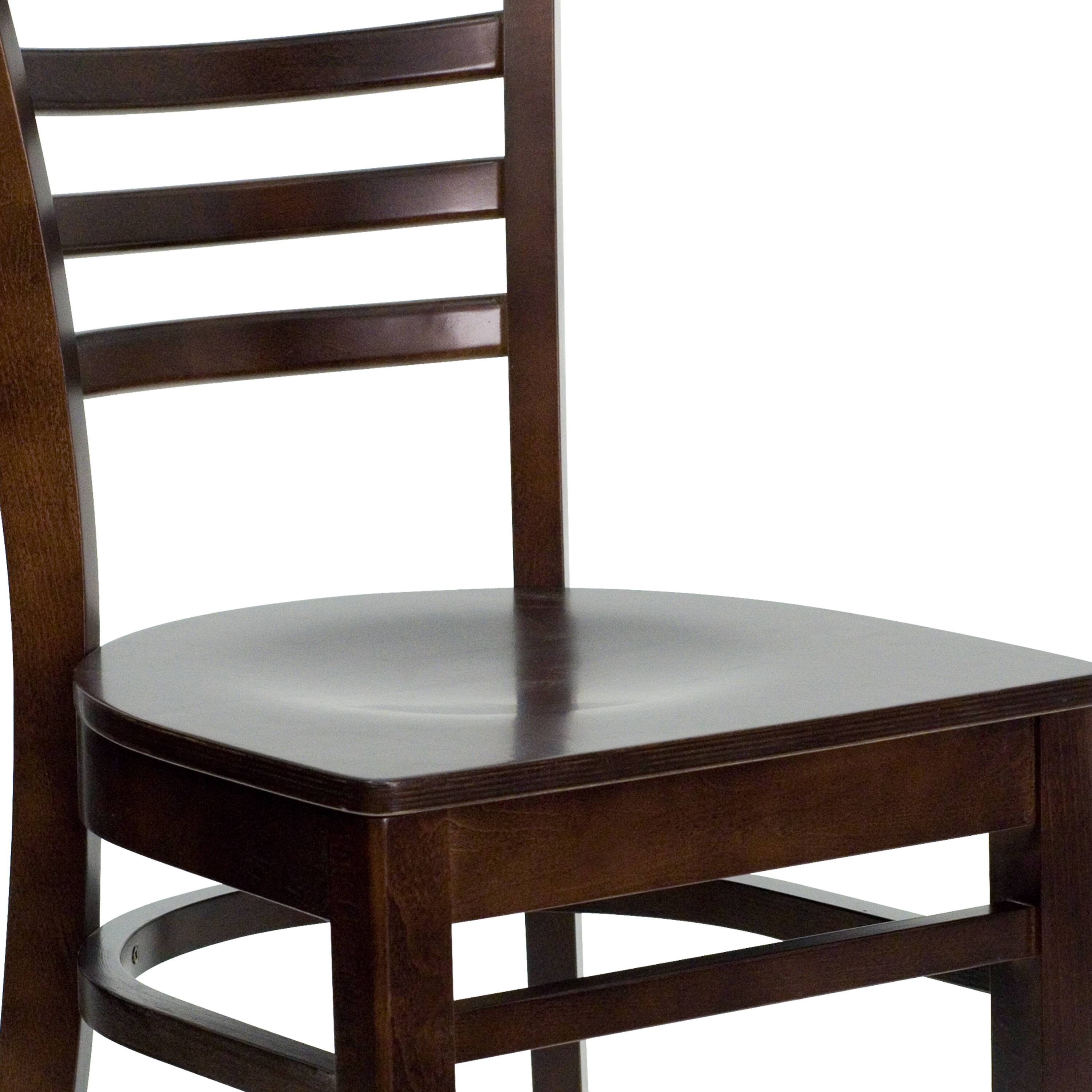 Alt View 9. Emma + Oliver - Ladder Back Wooden Restaurant Dining Chair - Walnut Wood Seat/Walnut Wood Frame.