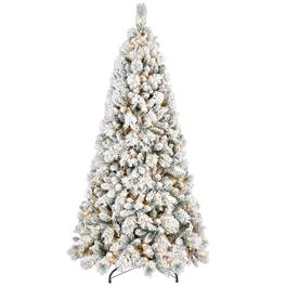 Ecooso - 5FT Christmas Tree,250 LED Lights – 518 Tips, Snowy PVC & Hard Needle Branches, Hinged Design for Easy Setup,Metal Stand - Green,White