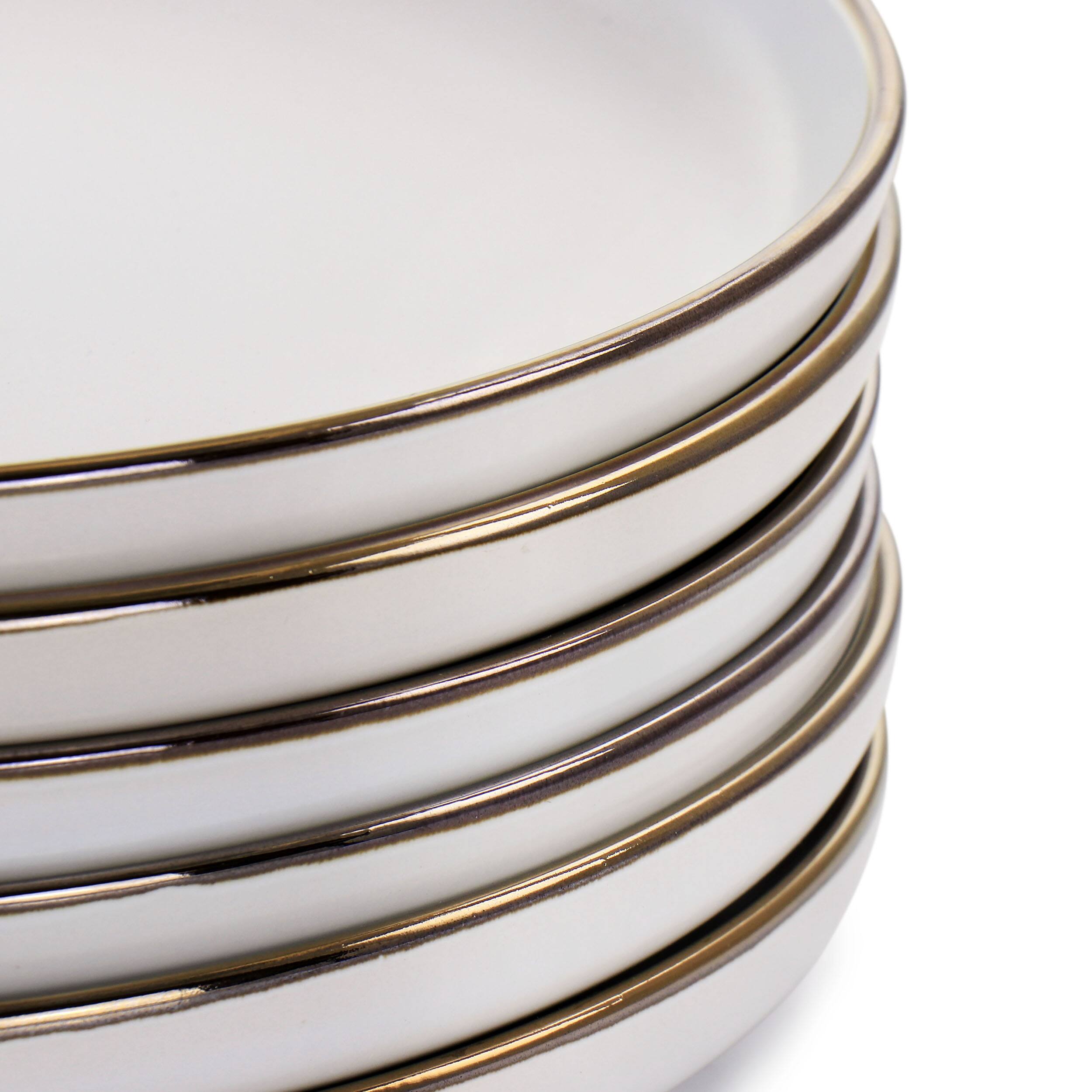 Alt View 2. Elama - Elama Arthur 6 Piece Stoneware Dinner Plate Set in Matte White with Gold Rim - White.
