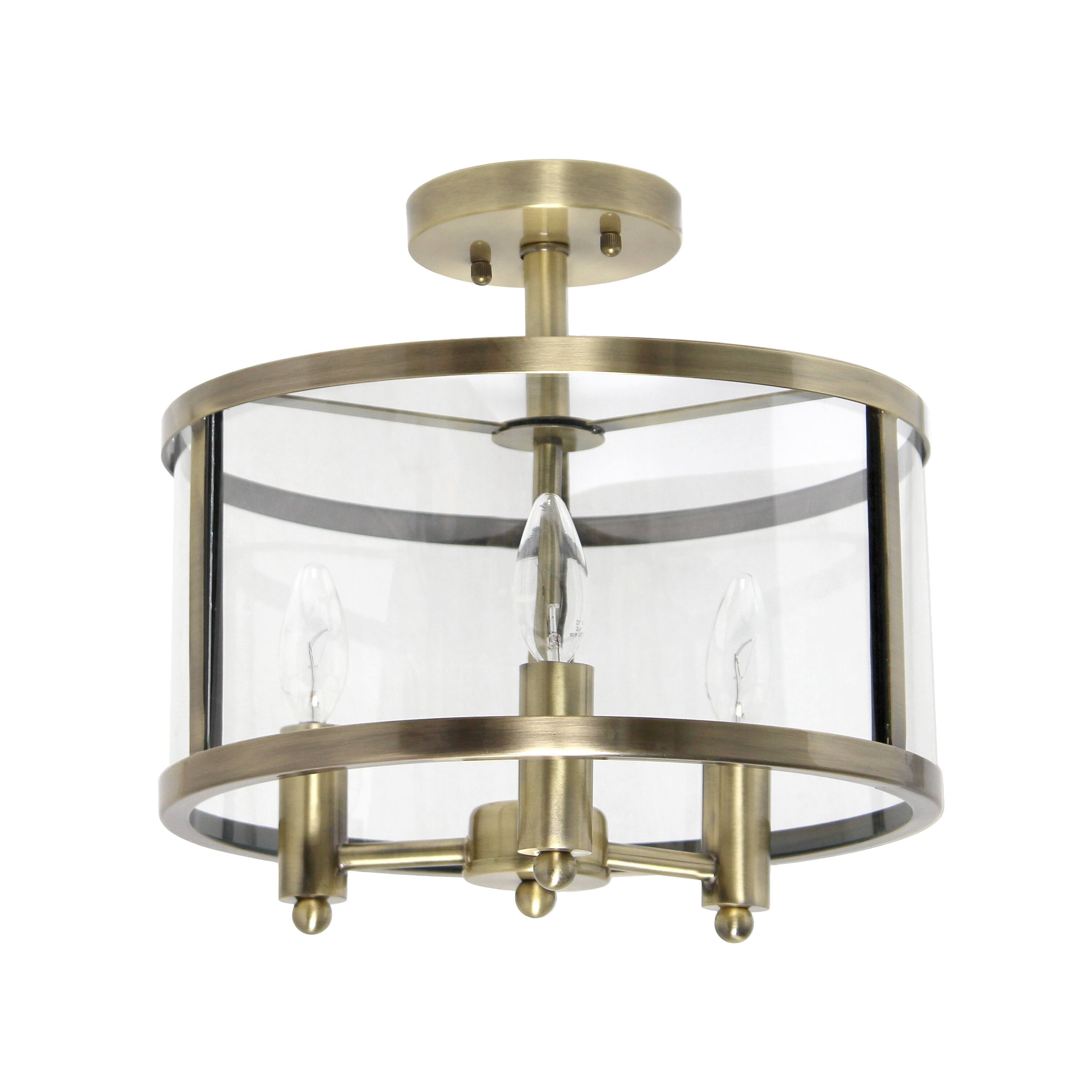 Front. Lalia Home - 3 Light Semi-flushmount Glass and Metallic Accented - Antique brass.