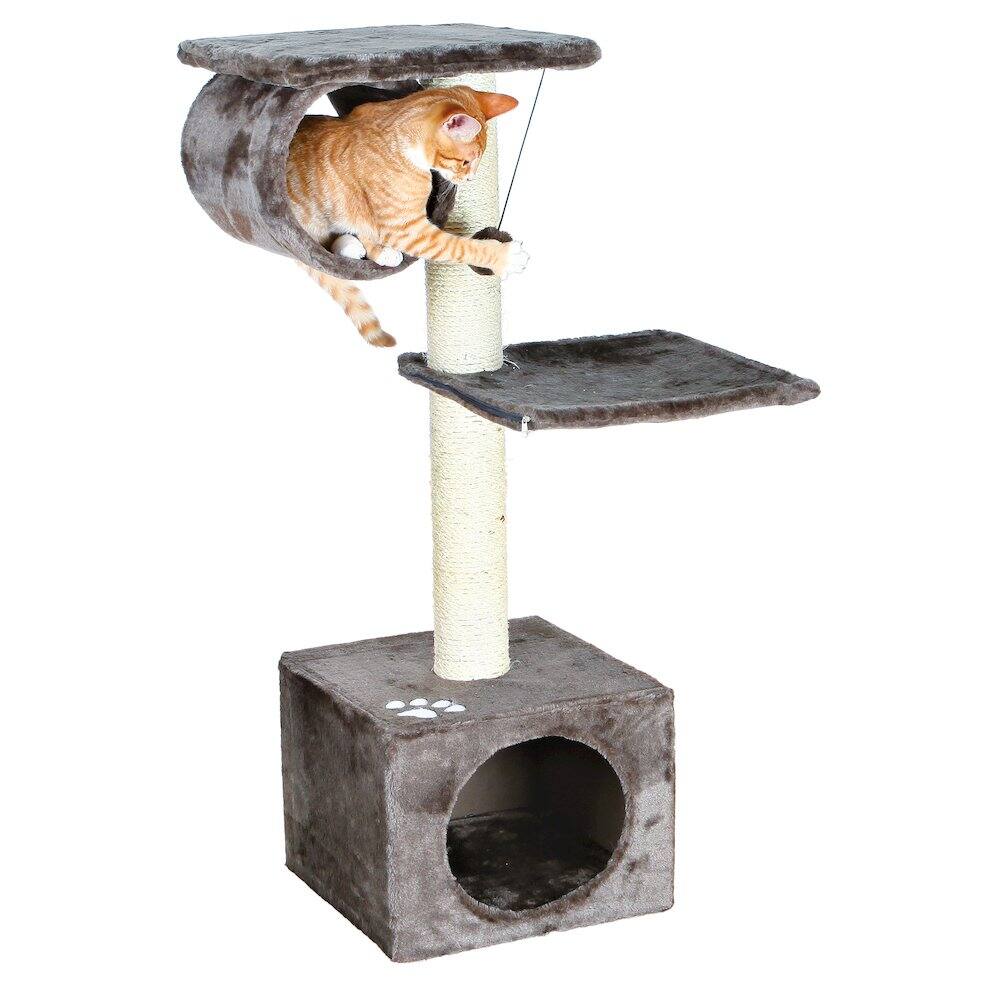 Left. TRIXIE - San Fernando Plush & Sisal 3-Level Cat Tree, Scratching Posts & Condo - Dark Gray.