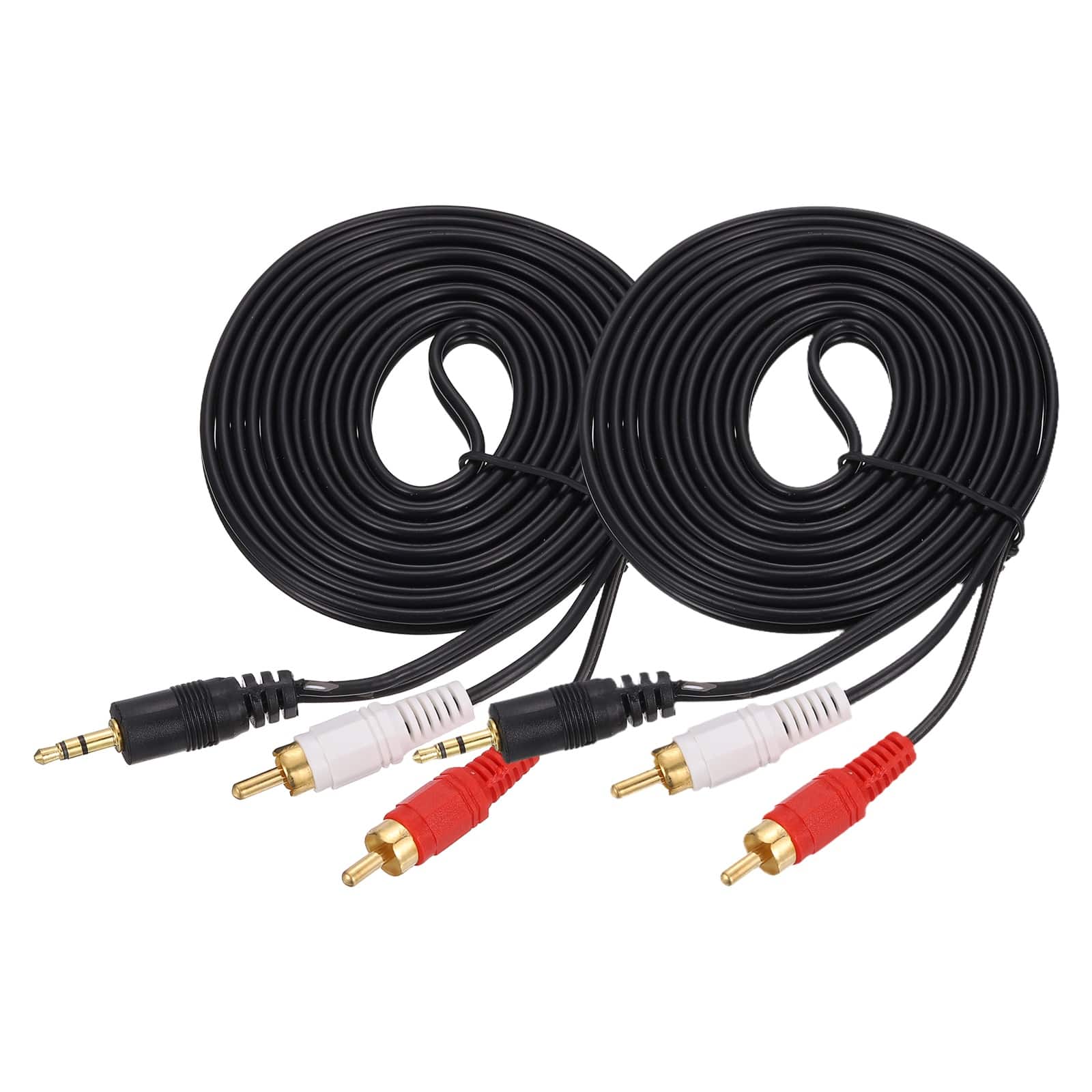 Unique Bargains - 2pcs Gold Plating TRS3.5mm Male to 2RCA Jack Cable, Copper Core PVC Audio AUX Cable for TV/Amp/Speaker - Black