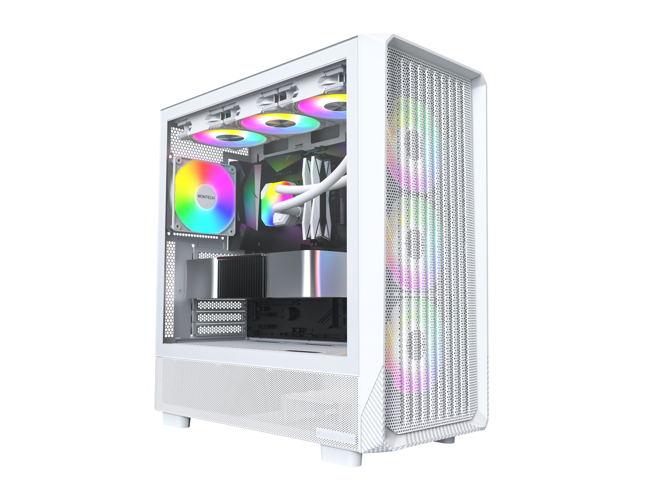 Alt View 1. Montech - MONTECH X5 ATX Mid-Tower Case, 4x ARGB Fans, Glass Panel, GPU Holder, White - White.