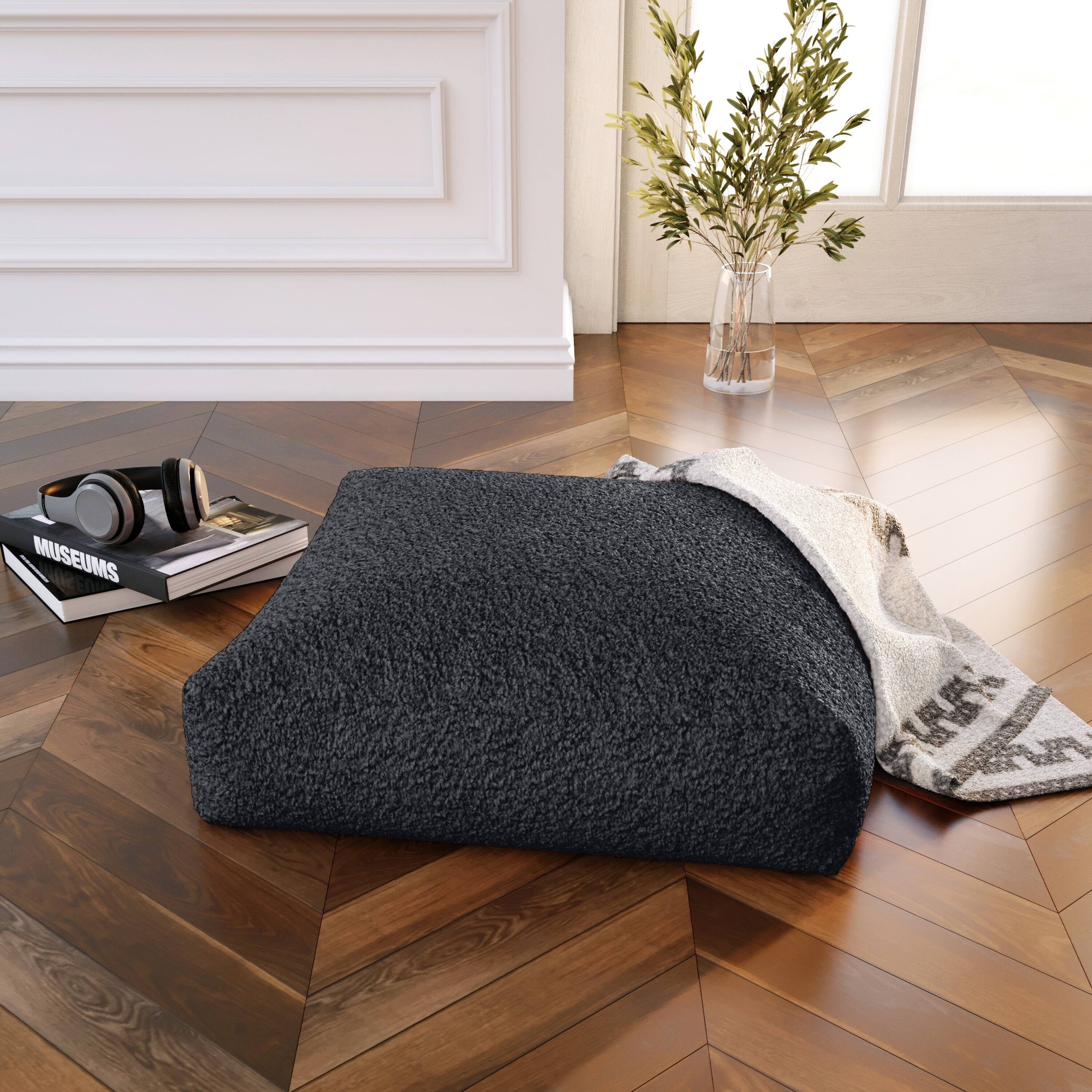 Angle. Jaxx - Jaxx Brio Large Décor Floor Pillow/Meditation Yoga Cushion, Shearling Faux Lamb, Black - Black.