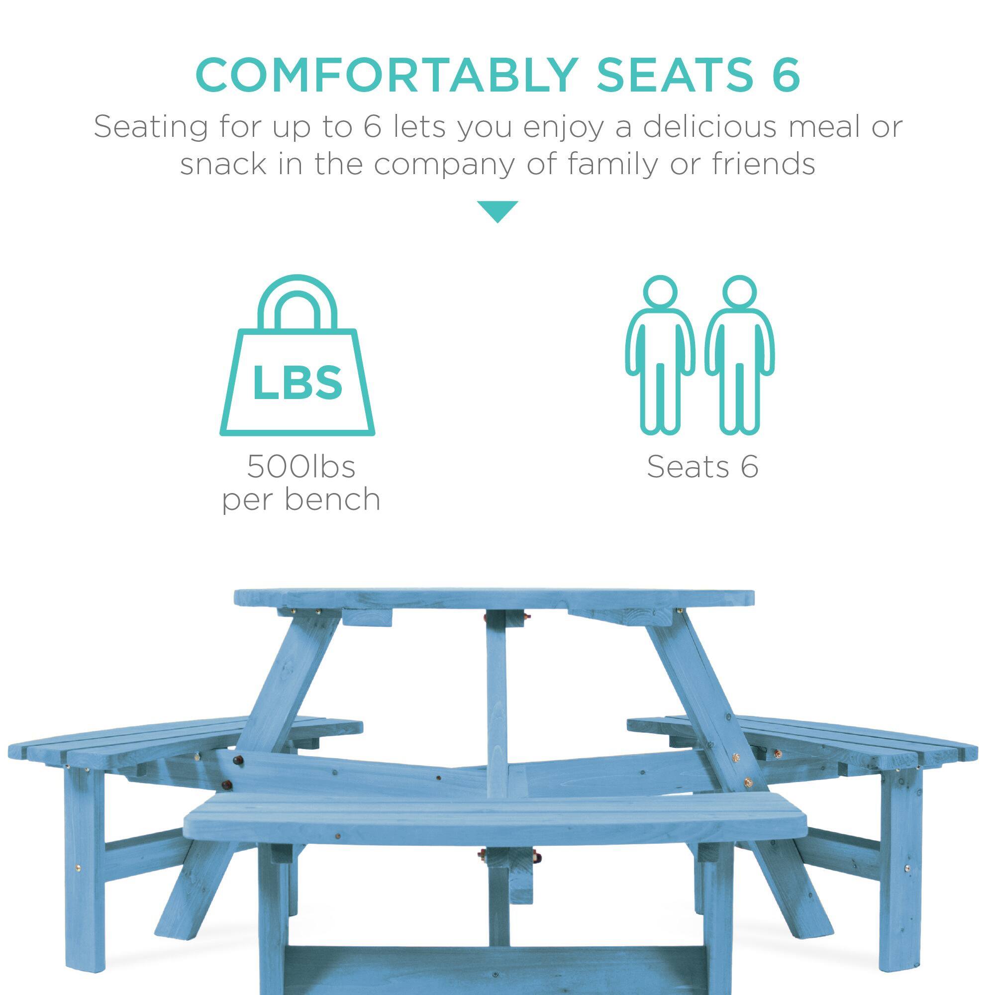 COMFORTABLY SEATS 6  
Seating for up to 6 lets you enjoy a delicious meal or snack in the company of family or friends  

LBS  
500lbs per bench  

Seats 6