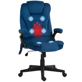 Homcom - Point Executive Office Chair with Heat, Velvet High Back Vibrating Massage Office Chair - Blue