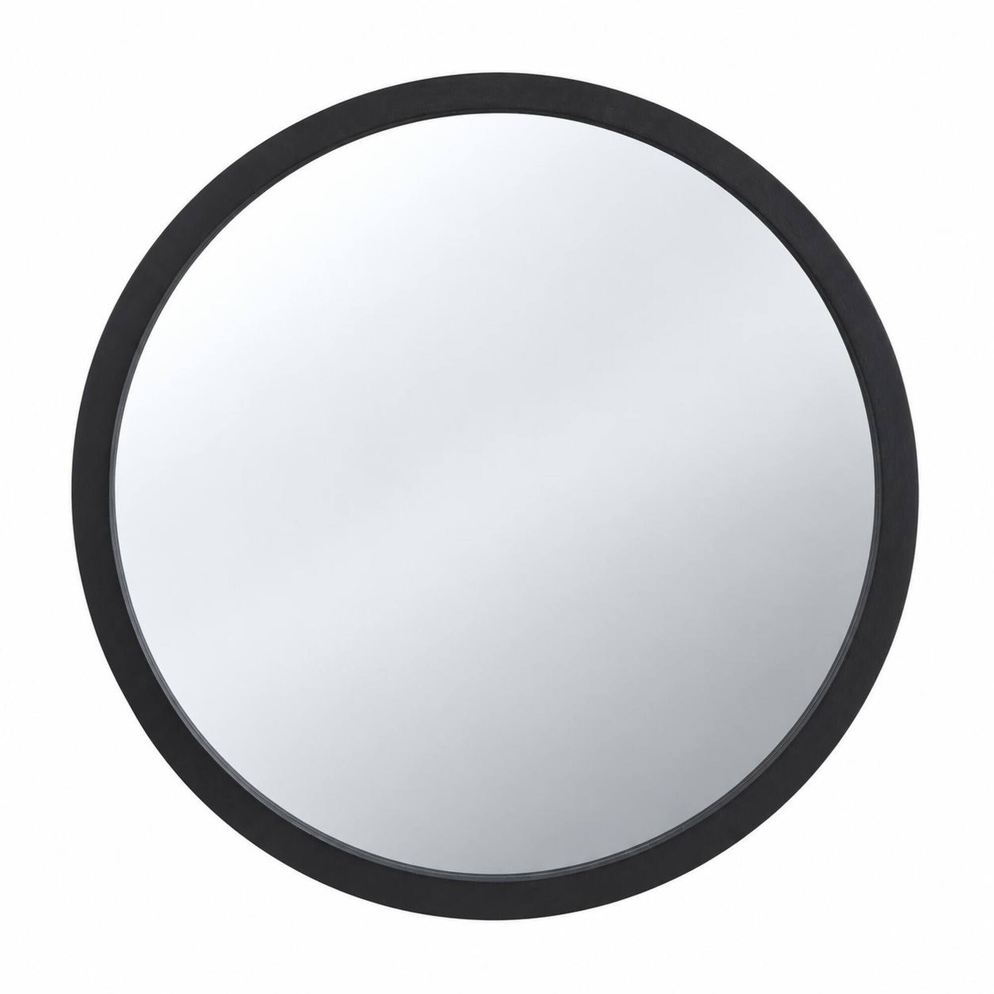 Front. RYHNUYNE - 20 in Round Wall Mirror, Mango Wood Frame, Black Finish, Circle Mirror for Living Room and Bathroom - Black.