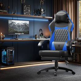 Dowinx - Ergonomic Gaming Chair with Pocket Spring Cushion and Massage Lumbar Support, High Back PU Leather Office Chair - Blue