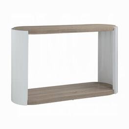 Manhattan Lane - Romani Sofa Console Table, White High Gloss Wood, Brown, Oval 47 Inch - White, Brown