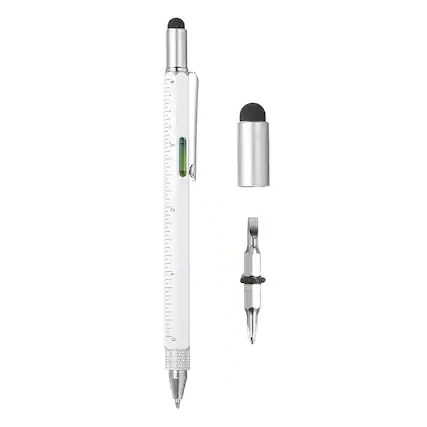 Front. Unique Bargains - 6 in 1 Metal Multitool Tech Tool Pen with Ballpoint Pen, Ruler, Screwdriver, Stylus, Level Gauge for Christmas - White.