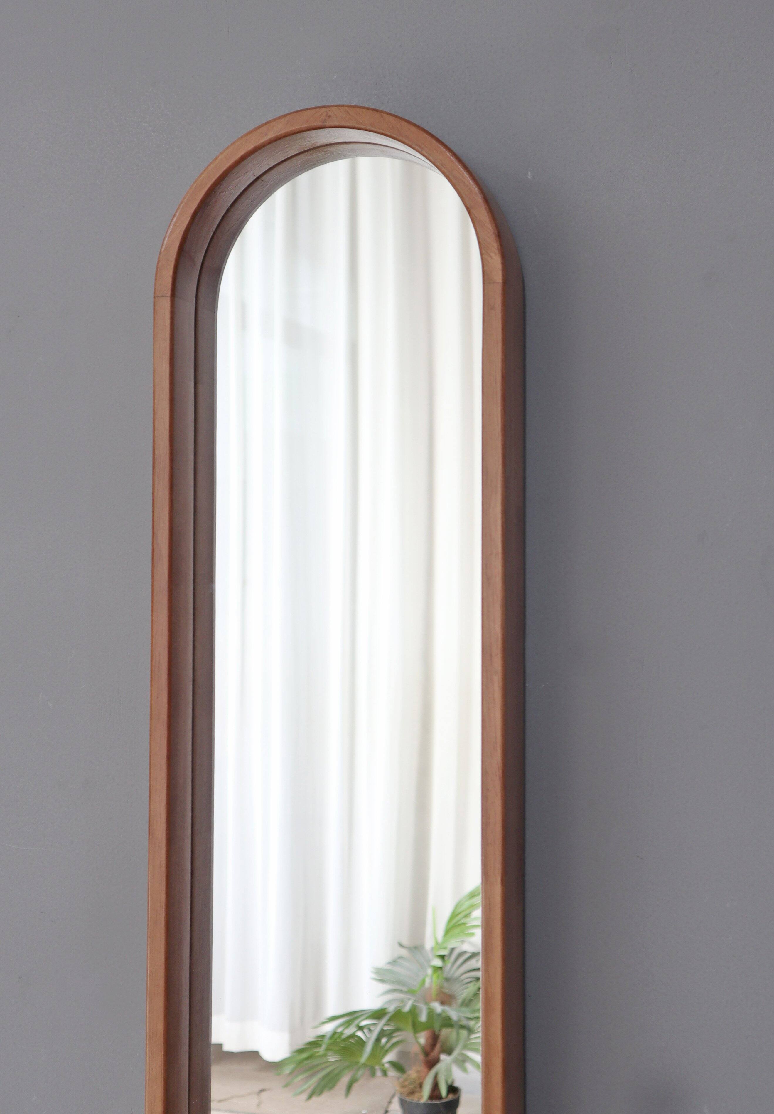 Left. TinyHomie - 9x47 Inch Decorative Rubber Frame Mirror with Elongated Oval Frame Brown.