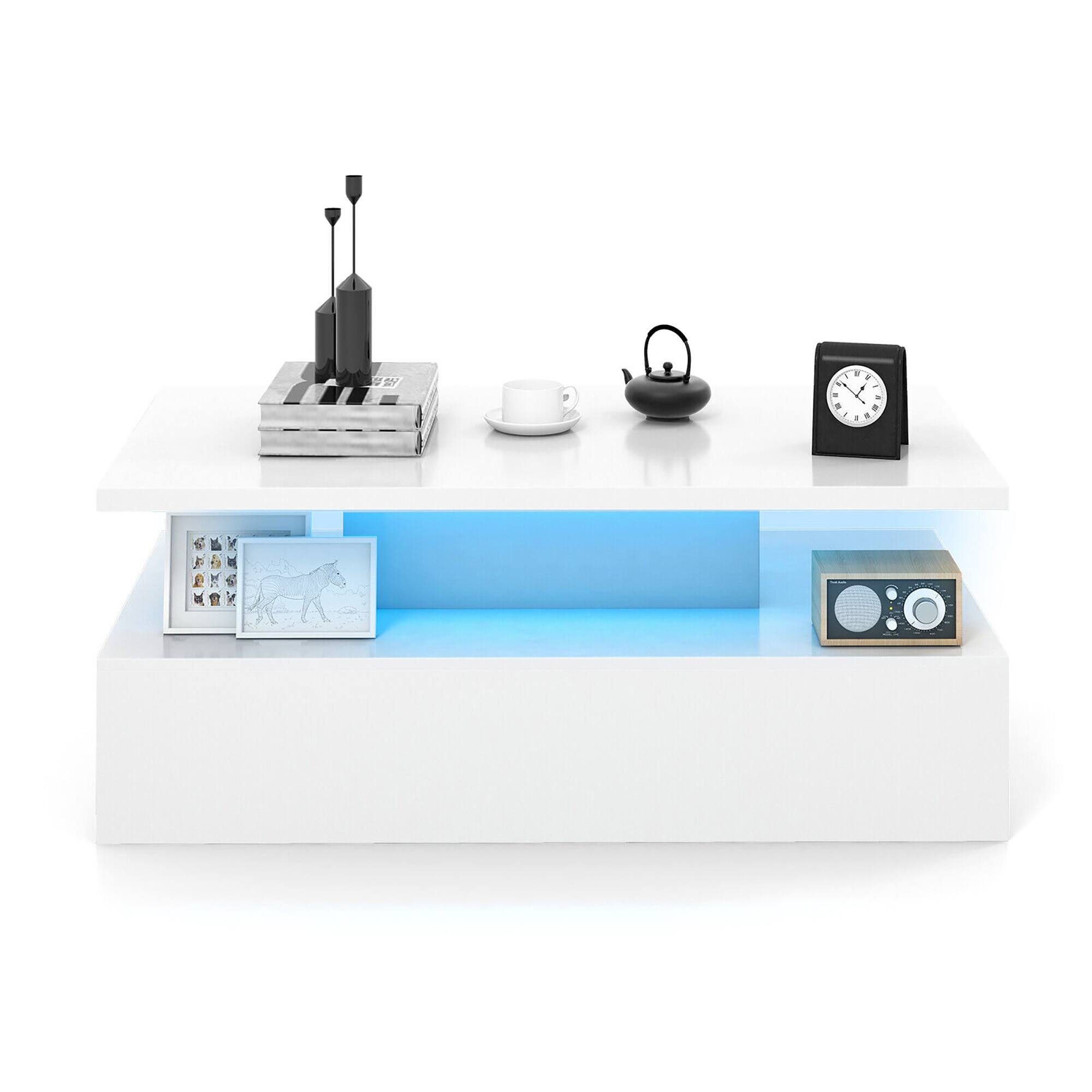 Alt View 9. Gymax - Gymax LED Coffee Table 2-Tier High Glossy with Adjustable Light & Remote Control White - White.