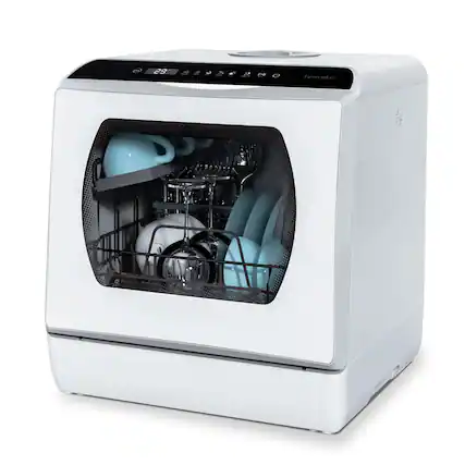 Front. GlowWise - Countertop Dishwasher, 5 Washing Programs Portable Dishwasher With 5-Liter Built-in Water Tank For Glass Door - white.