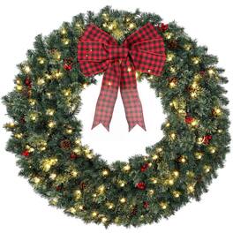 PULUZ - 48 in Pre-Lit Crestwood Spruce Artificial Christmas Wreath - Green