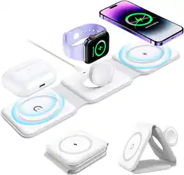 YONWAY - Wireless Charger, 3 in 1 Charging Station, Foldable Magnetic Mag-Safe Travel Charger, for iPhone, iWatch & Airpods