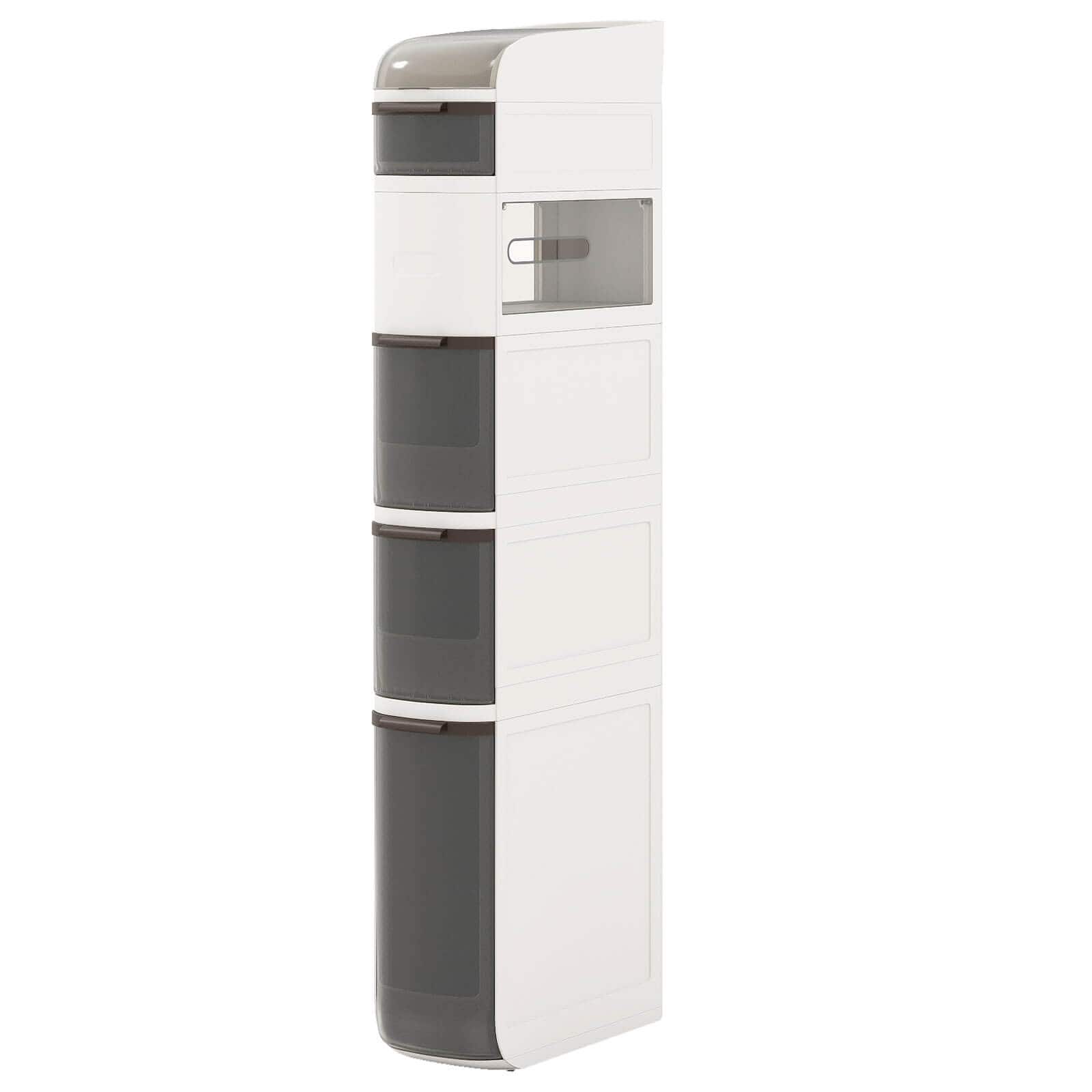 Costway - 6-Tier Narrow Bathroom Storage Cabinet with Drawers Tissue Box Wheels for Kitchen - White