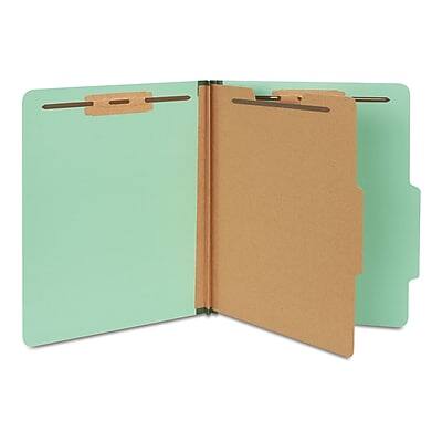Front. Staples - 60% Recycled Pressboard Classification Folder, 1-Divider, 1.75" Expansion, Letter Size, Light Green, 20/Box - Light Green.