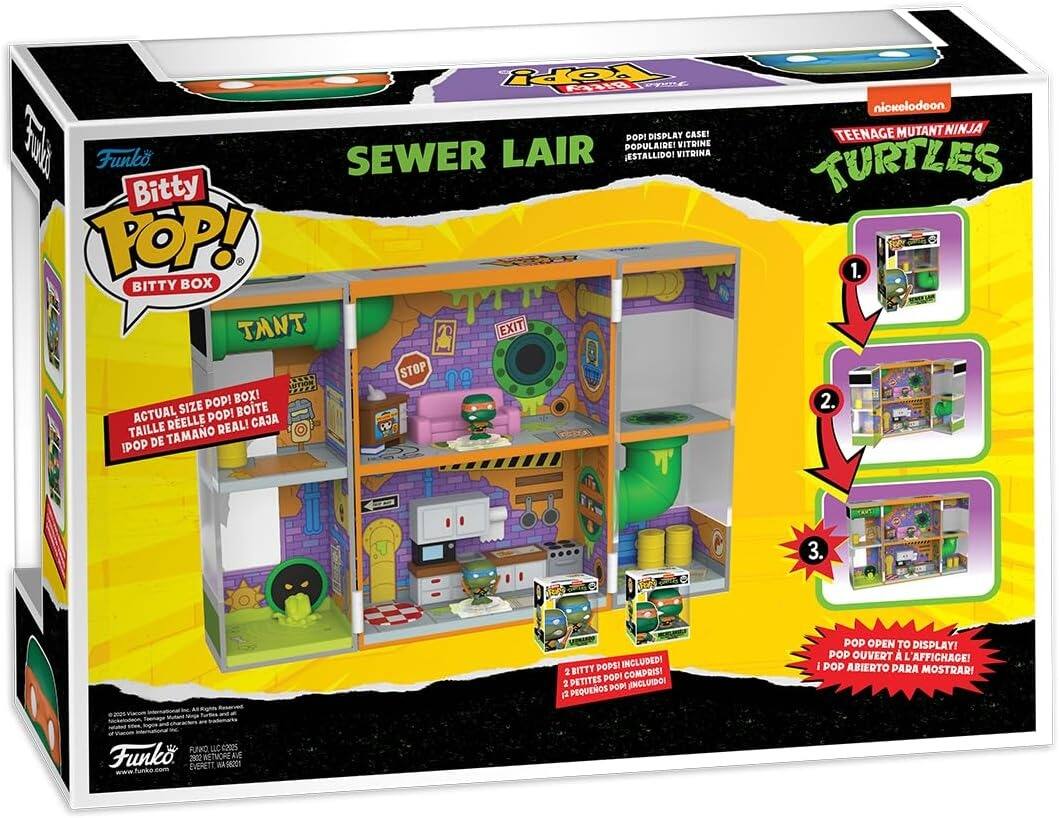 Funko Bitty POP! BITTY BOX

SEWER LAIR

TEENAGE MUTANT NINJA TURTLES

1. 2 BITTY POPS! INCLUDED! 2 PETITES POPS! COMPRIS! 2 PEQUEÑOS POPS! INCLUIDOS!

2. POP! DISPLAY CASE! POP! CASA DE EXPOSICIÓN! POP! ÉTALLOI VITRINE! POP! CAJA DE EXPOSICIÓN! POP! BOX!

3. POP OPEN TO DISPLAY! POP OUVERT À L'AFFICHAGE! POP ABIERTO PARA MOSTRAR!

ACTUAL SIZE POP! BOX! TAILLE RÉELLE POP! CAJA! IPOP DE TAMANO REAL!

Funko LLC 2005

www.funko.com