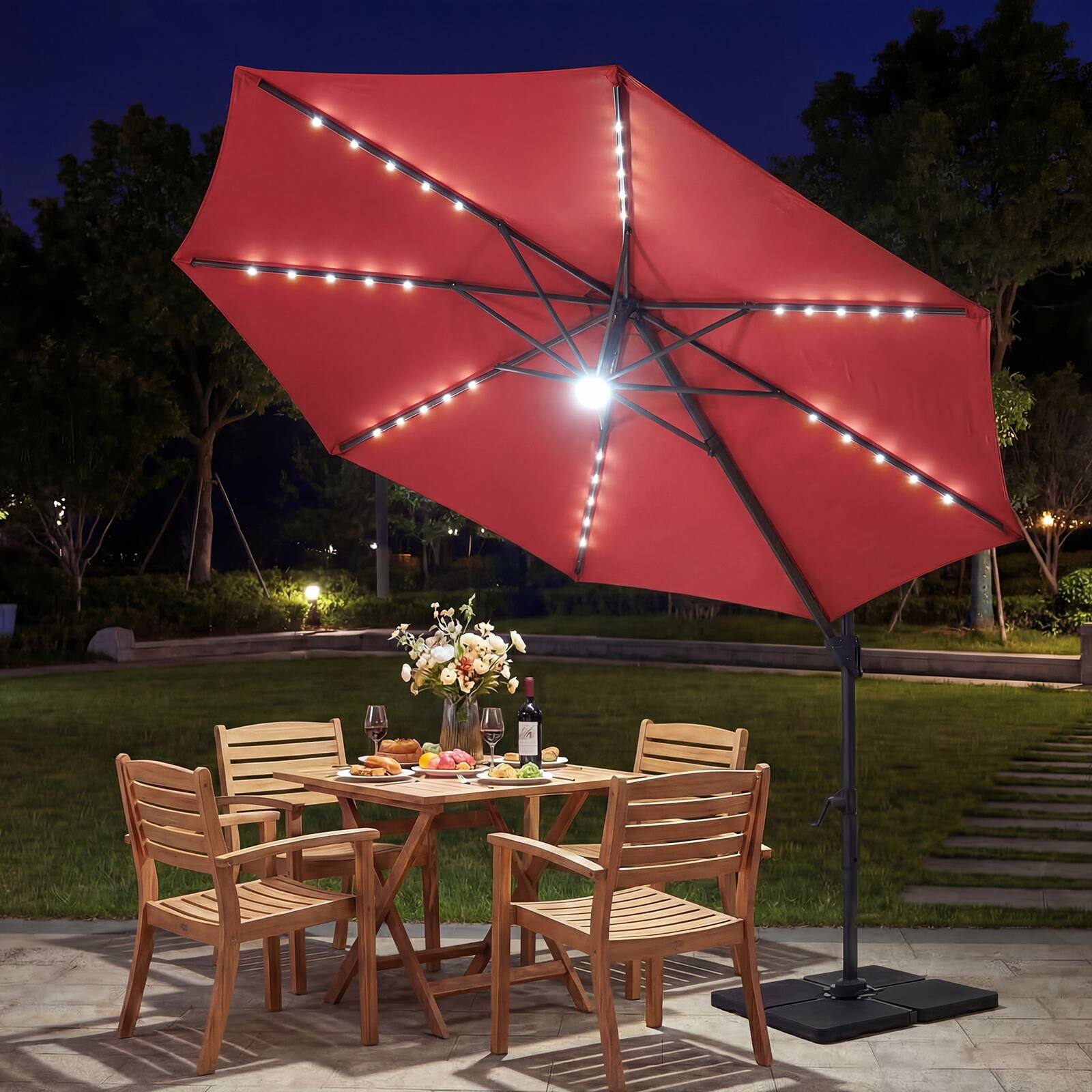 Alt View 1. Costway - Costway 10 FT Cantilever Patio Umbrella with Solar LED Lights, 360° Rotation, Easy Tilt - Red.