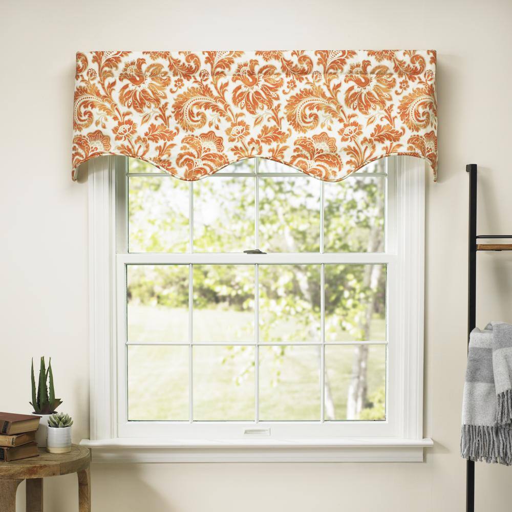 Angle. Ellis Curtain - Ellis Curtain Boxtree Scallop 3" Rod Pocket Valance for Windows 50" x 16" Orange - Orange.