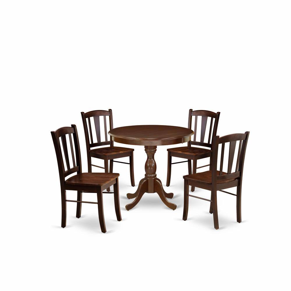 Alt View 3. East West Furniture - AMDL5-MAH-W - 5-Piece Modern Dining Set- 4 Dining Chair and Wood Dining Table - Wooden Seat and Slatted Chair Back - - Mahogany.