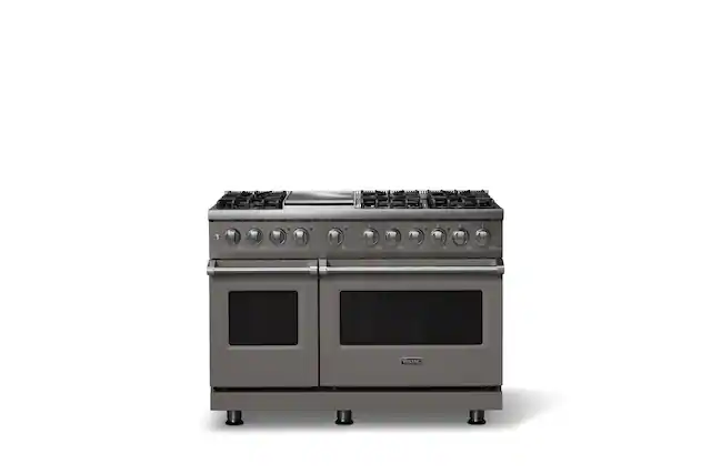 Front. Viking - Pro 5 Series 7.3 Cu. Ft. Freestanding Sealed 6B LP Dual Fuel Convection Range/Griddle - Damascus Gray - Damascus Gray.