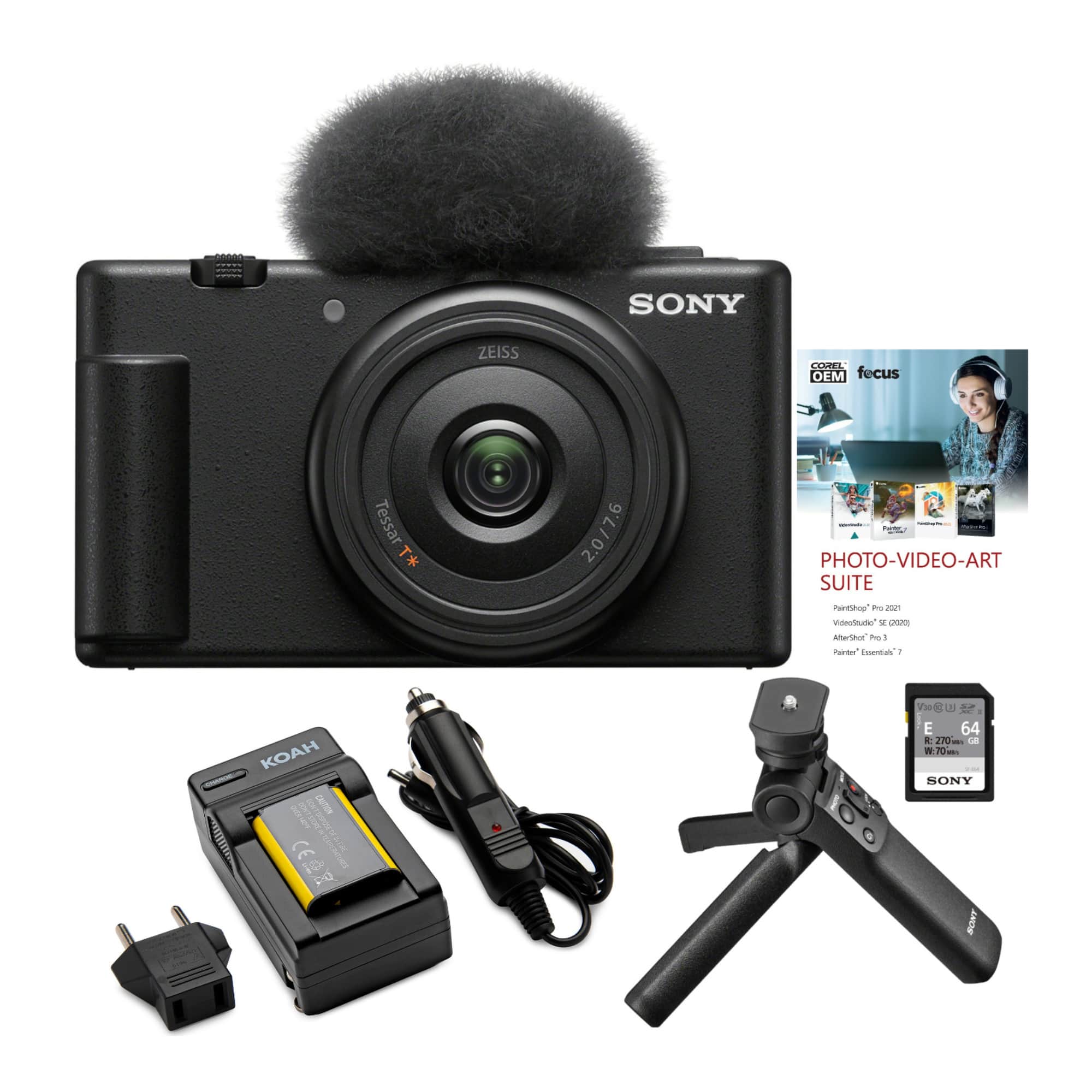 Koah - Sony ZV-1F Vlog Camera for Content Creators and Vloggers (Black) Bundle
