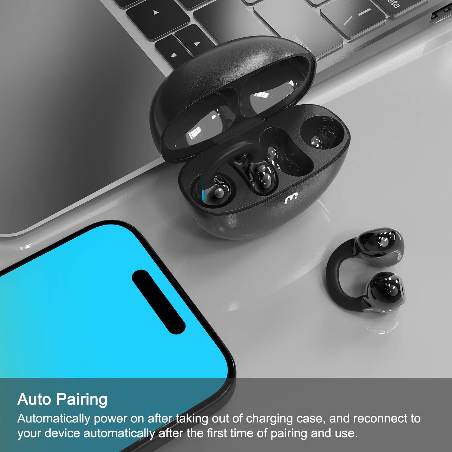 Alt View 1. Mybat Pro - MyBat Pro Clip Open-Ear Earbuds - Grey.