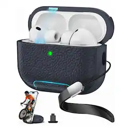 Dteck - Case for AirPods Pro 3rd Gen (2025) with Magnetic Lid Lock, Earphone Protective Cover Bulit in Phone Stand & Lanyard - Blue